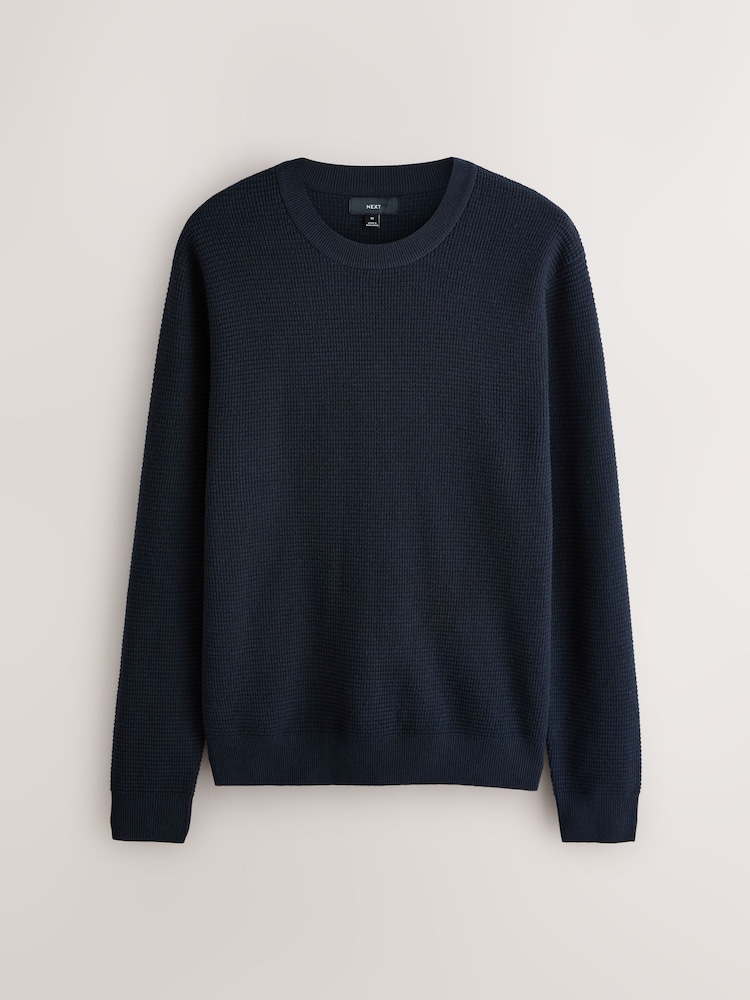 Navy Blue Crew Neck Regular Fit Essential Textured Knit Jumper - Image 7 of 7 Navy Blue Crew Neck Regular Fit Essential Textured Knit Jumper - Image 7 of 7