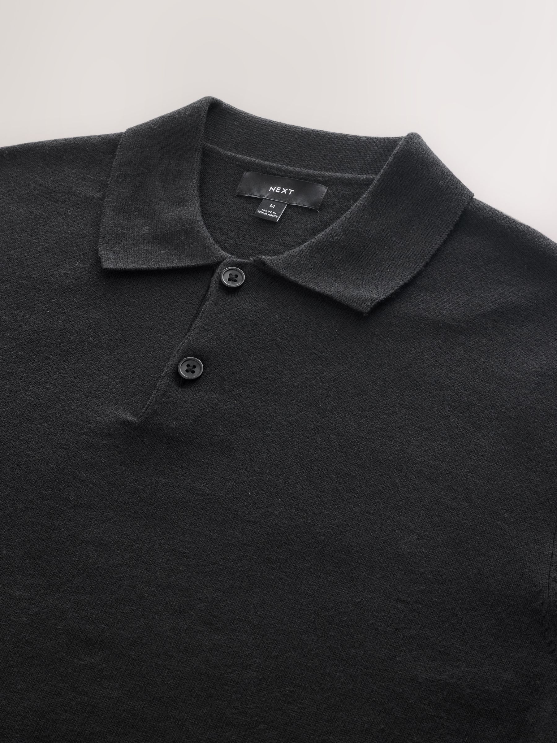Buy Black Plain Regular Fit Long Sleeve Knitted Polo Shirt from