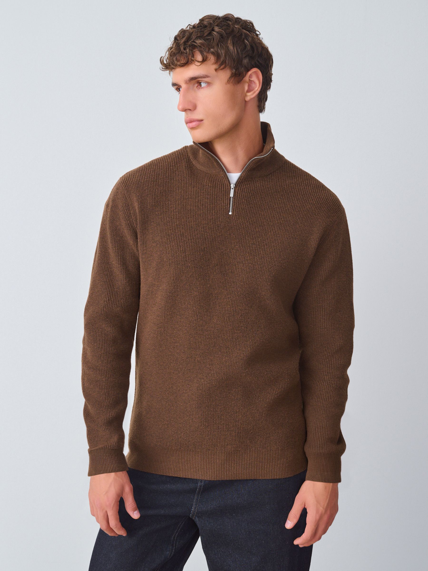 トップス nokcha vintage like accent knit BROWN Buy Rust Brown Regular Fit Essential Ribbed Quarter Zip Neck
