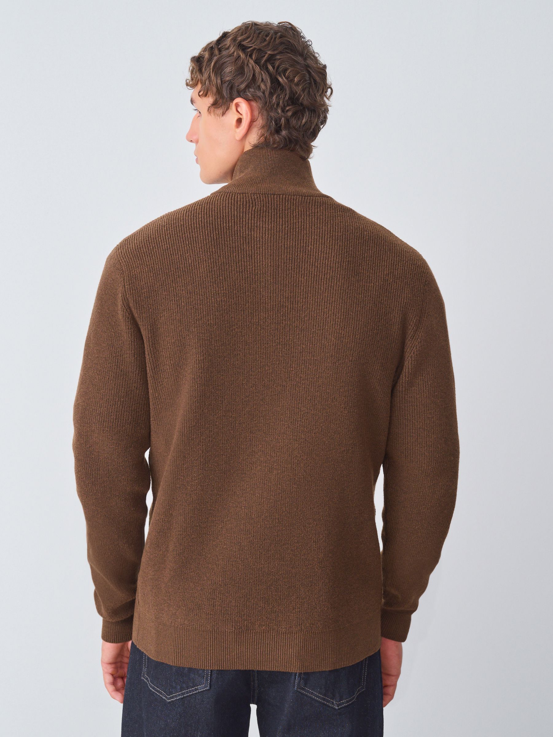 Buy Rust Brown Regular Fit Essential Ribbed Quarter Zip Neck