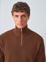 Rust Brown Regular Fit Essential Ribbed Quarter Zip Neck Jumper - Image 4 of 4