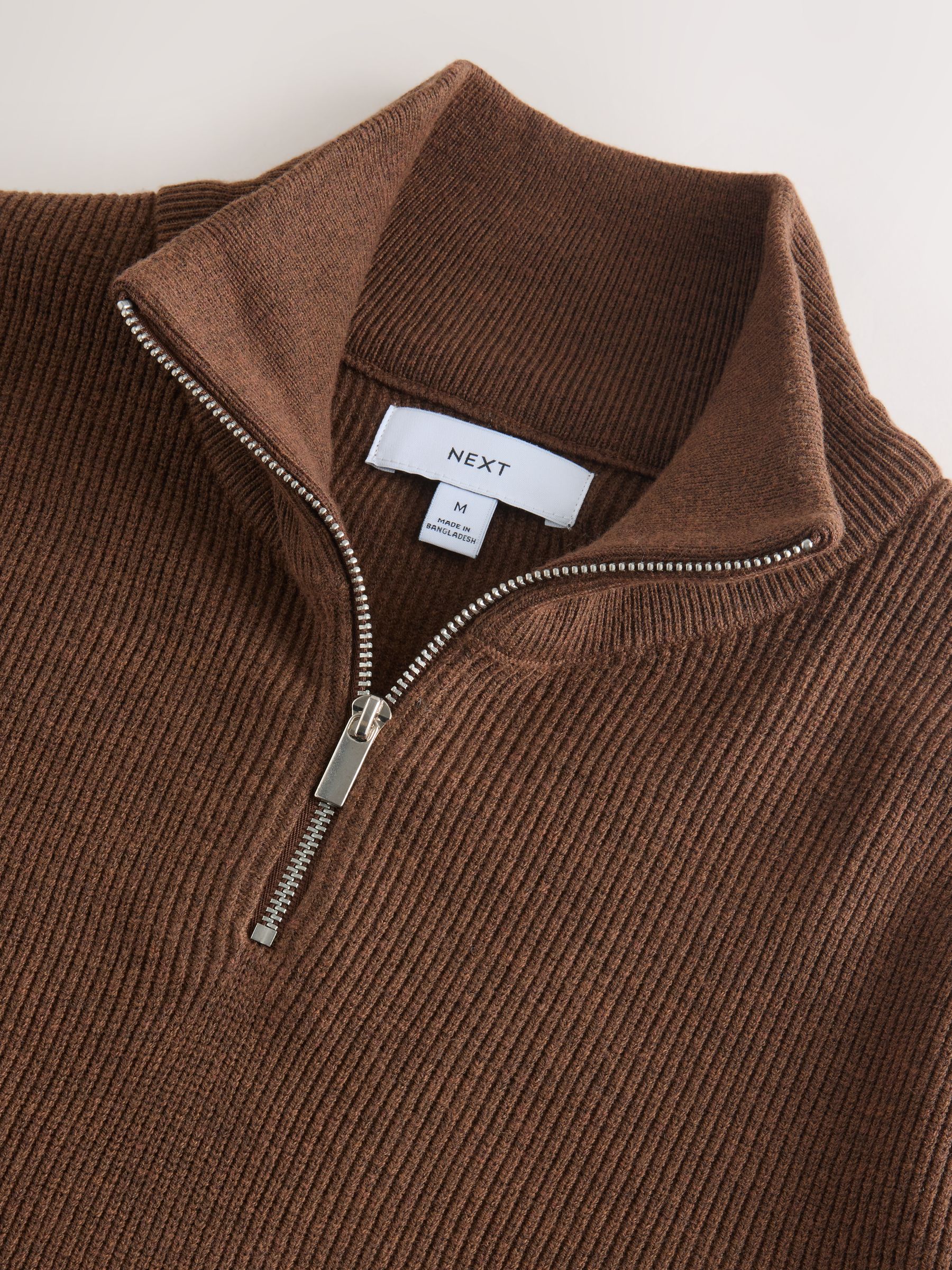 Buy Rust Brown Regular Fit Essential Ribbed Quarter Zip Neck