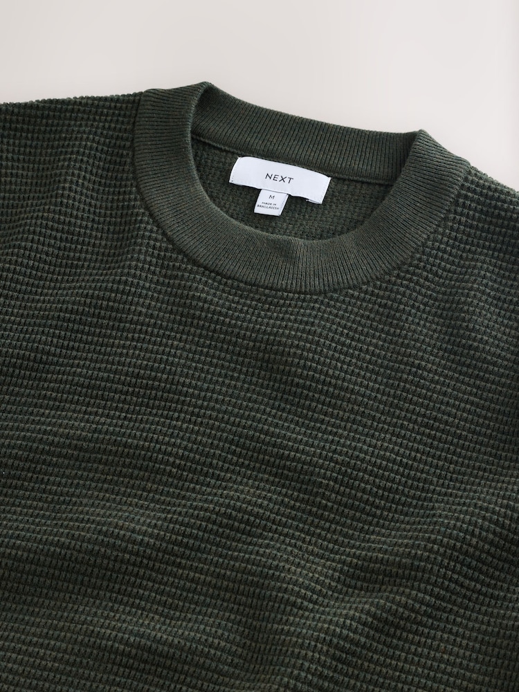 Dark Green Crew Neck Regular Fit Essential Textured Knit Jumper - Image 8 of 8 Dark Green Crew Neck Regular Fit Essential Textured Knit Jumper - Image 8 of 8