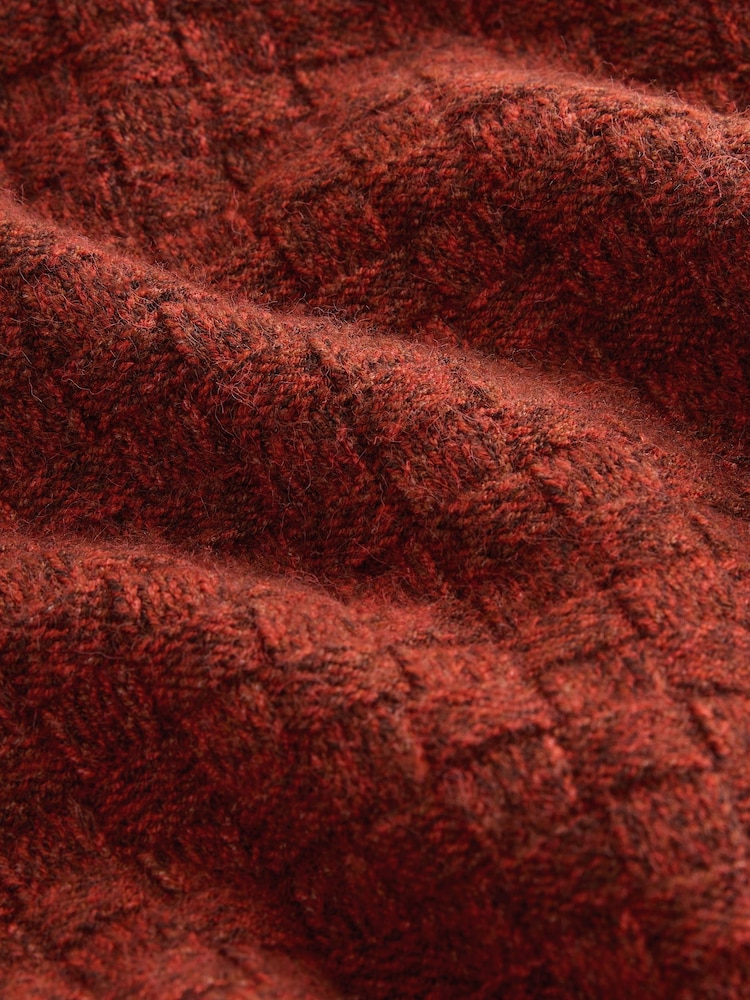 Rust Red Regular Fit Textured Crew Neck Knitted Jumper - Image 2 of 3 Rust Red Regular Fit Textured Crew Neck Knitted Jumper - Image 2 of 3