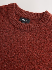 Rust Red Regular Fit Textured Crew Neck Knitted Jumper - Image 3 of 3