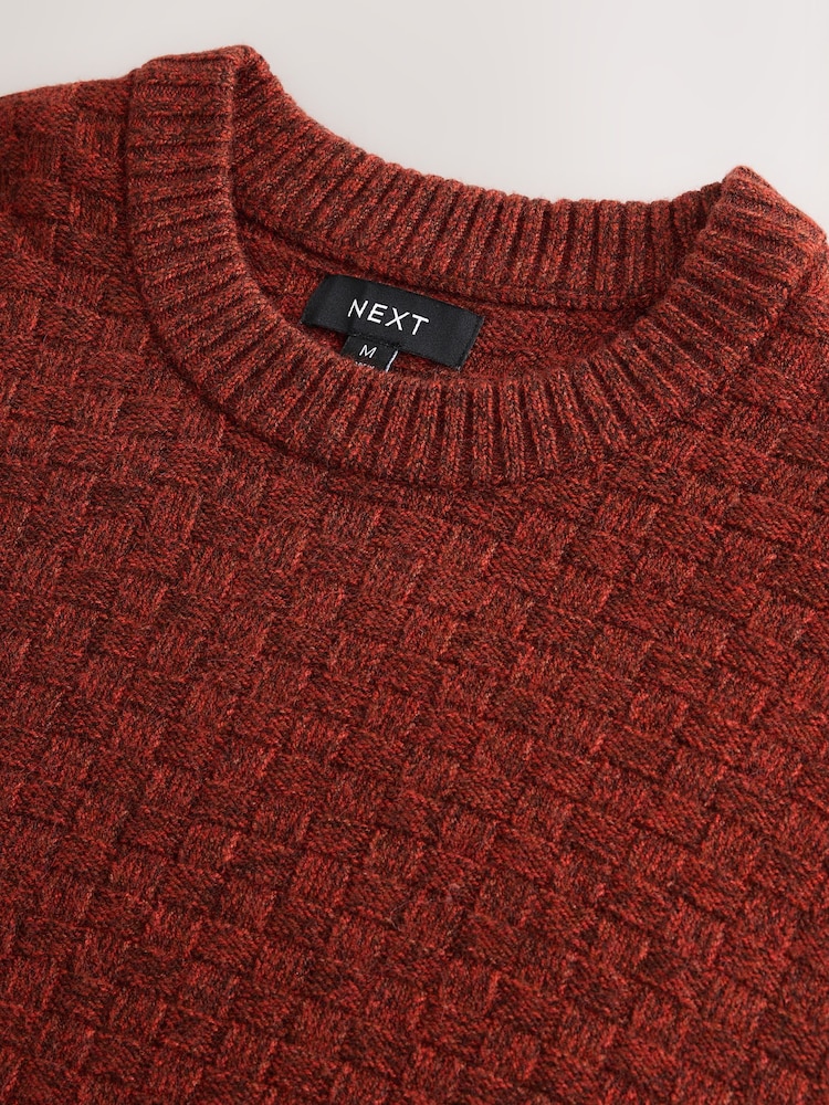 Rust Red Regular Fit Textured Crew Neck Knitted Jumper - Image 3 of 3