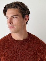 Rust Red Regular Fit Textured Crew Neck Knitted Jumper - Image 5 of 7
