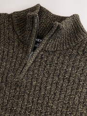 Green Quarter Zip Regular Fit Textured Quarter Zip Neck Jumper - Image 2 of 3