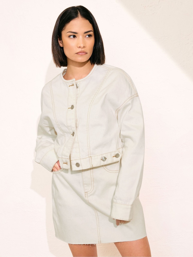 PixieGirl Petite Natural Denim 100% Cotton Skirt - Image 1 of 5