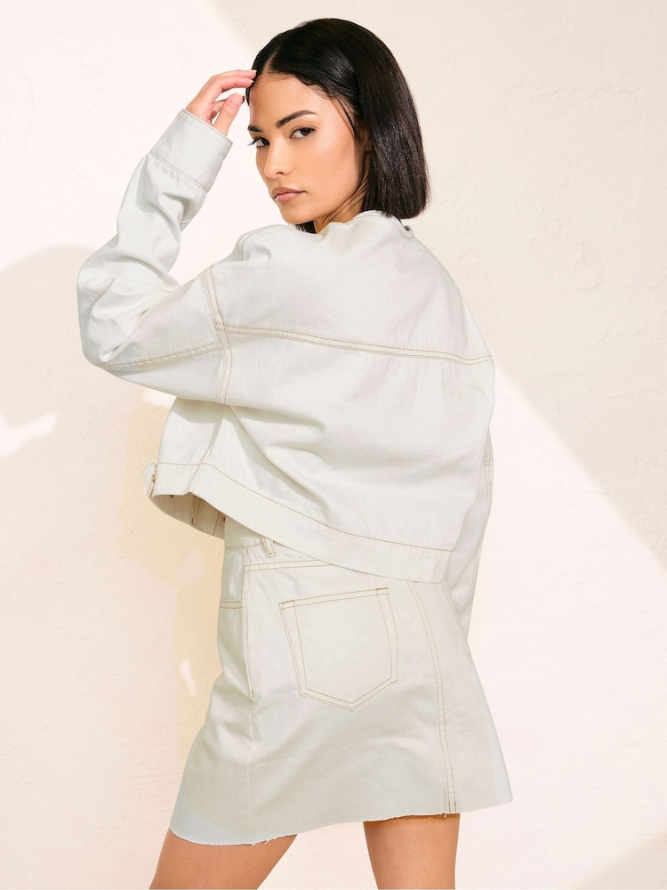 PixieGirl Petite Natural Collarless 100% Cotton Jacket - Image 4 of 6
