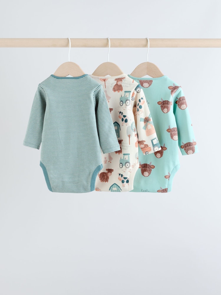 Blue Hamish Long Sleeve Bodysuits 3 Pack - Image 2 of 11