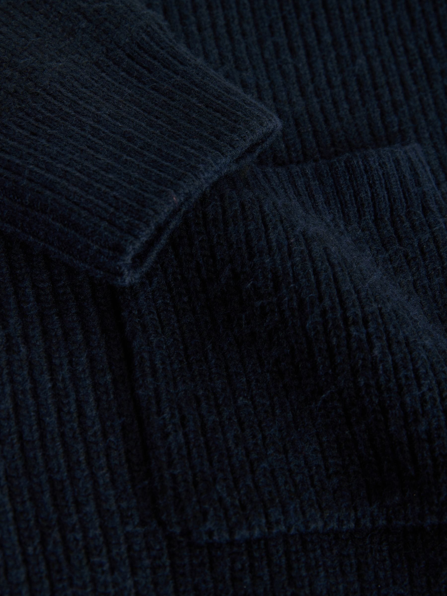 Buy Navy Blue Rib Texture Zip Through Cardigan with Wool from the