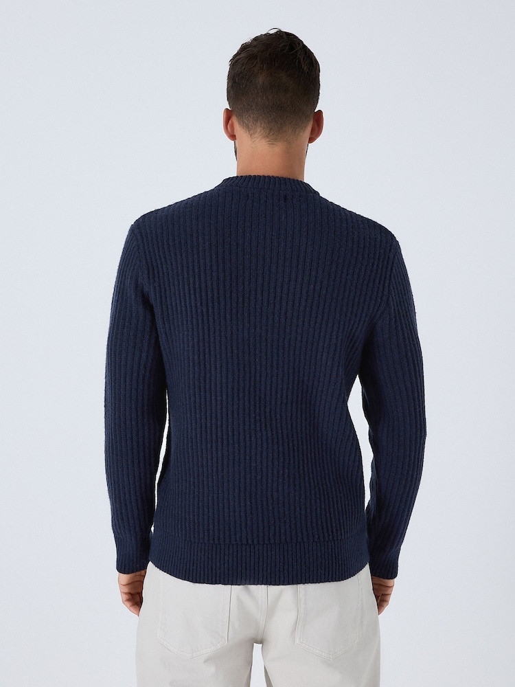 Navy Blue Regular Fit Aran Cable Knit Crew Neck Jumper with Wool - Image 6 of 6 Navy Blue Regular Fit Aran Cable Knit Crew Neck Jumper with Wool - Image 6 of 6