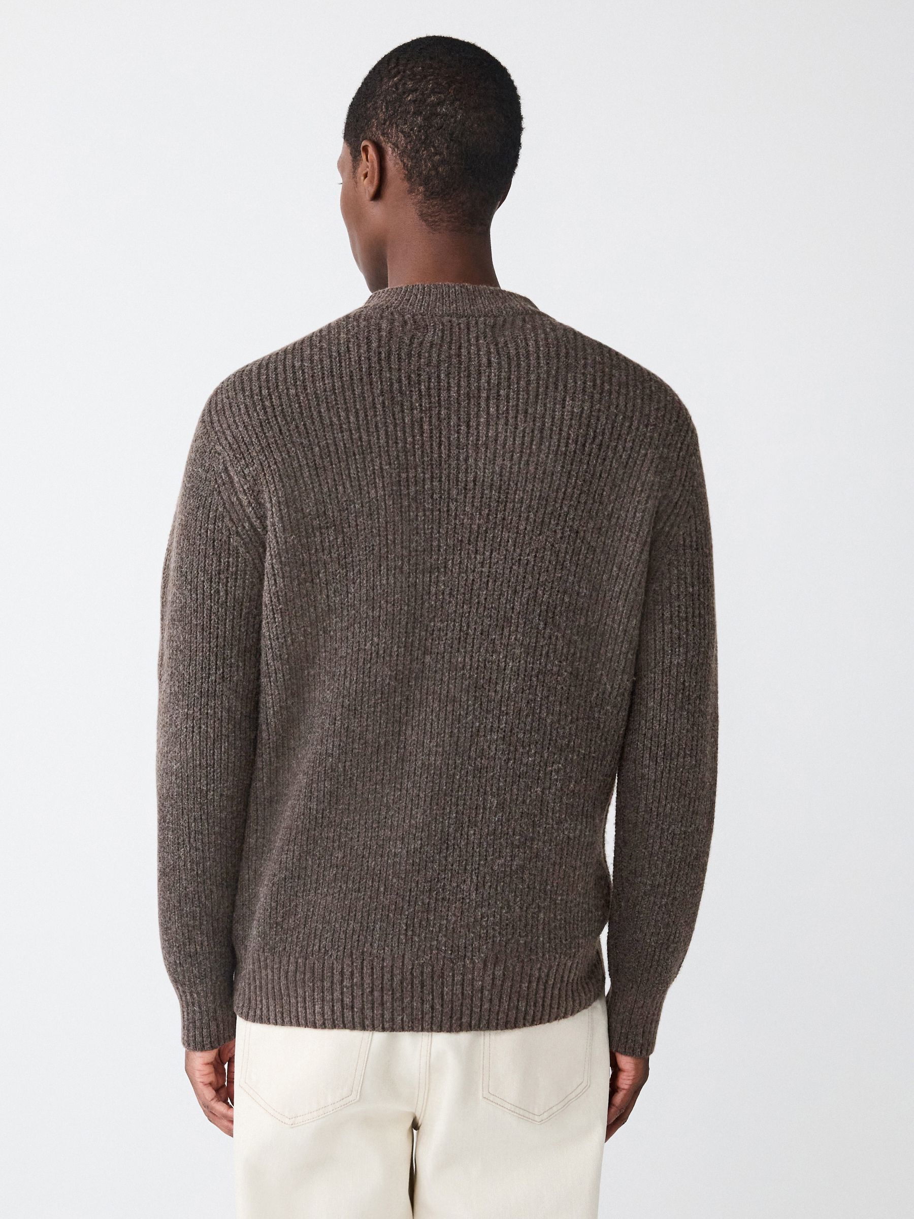 Buy Brown Rib Texture Zip Through Cardigan with Wool from Next USA