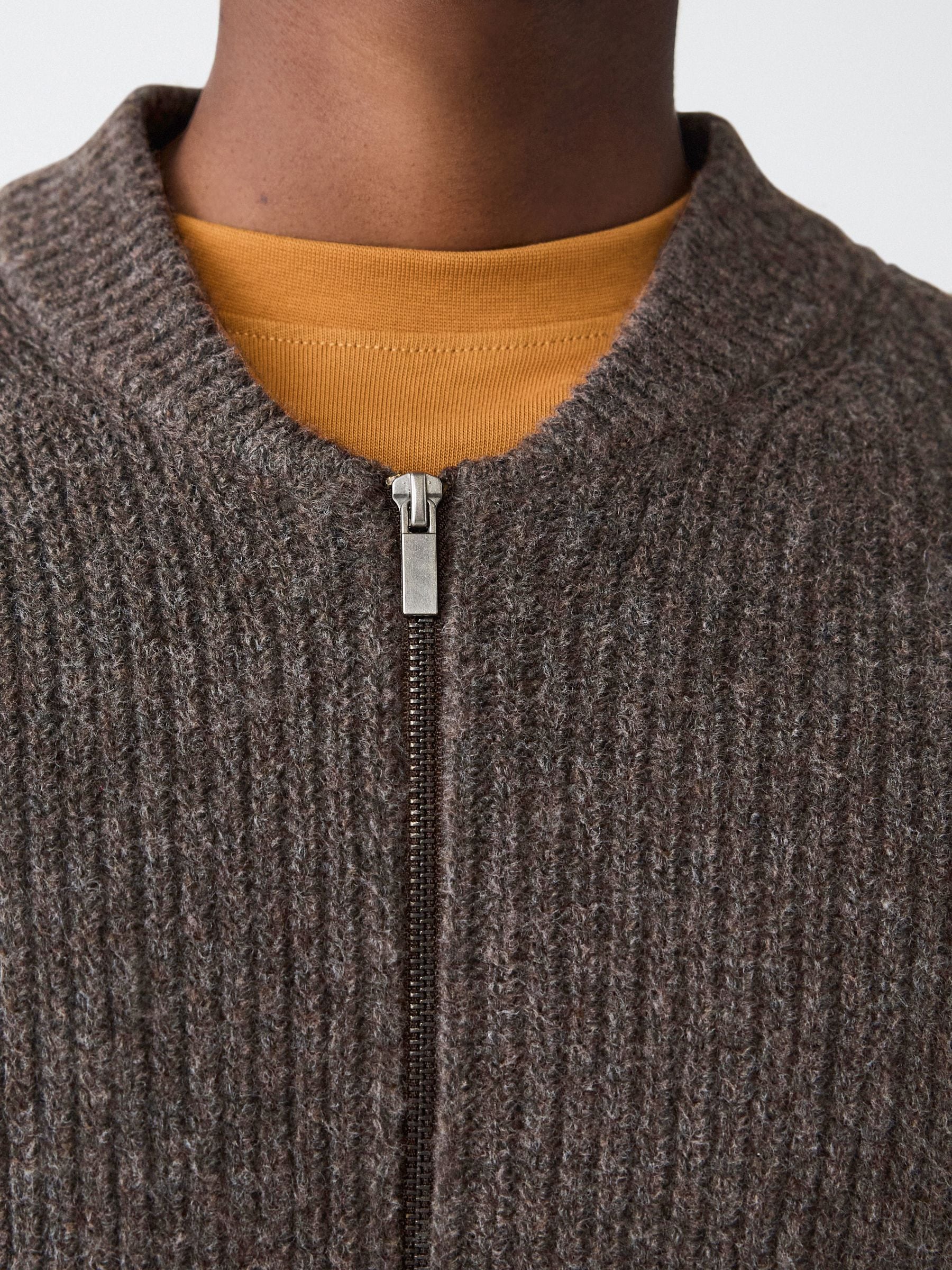 Buy Brown Rib Texture Zip Through Cardigan with Wool from Next USA