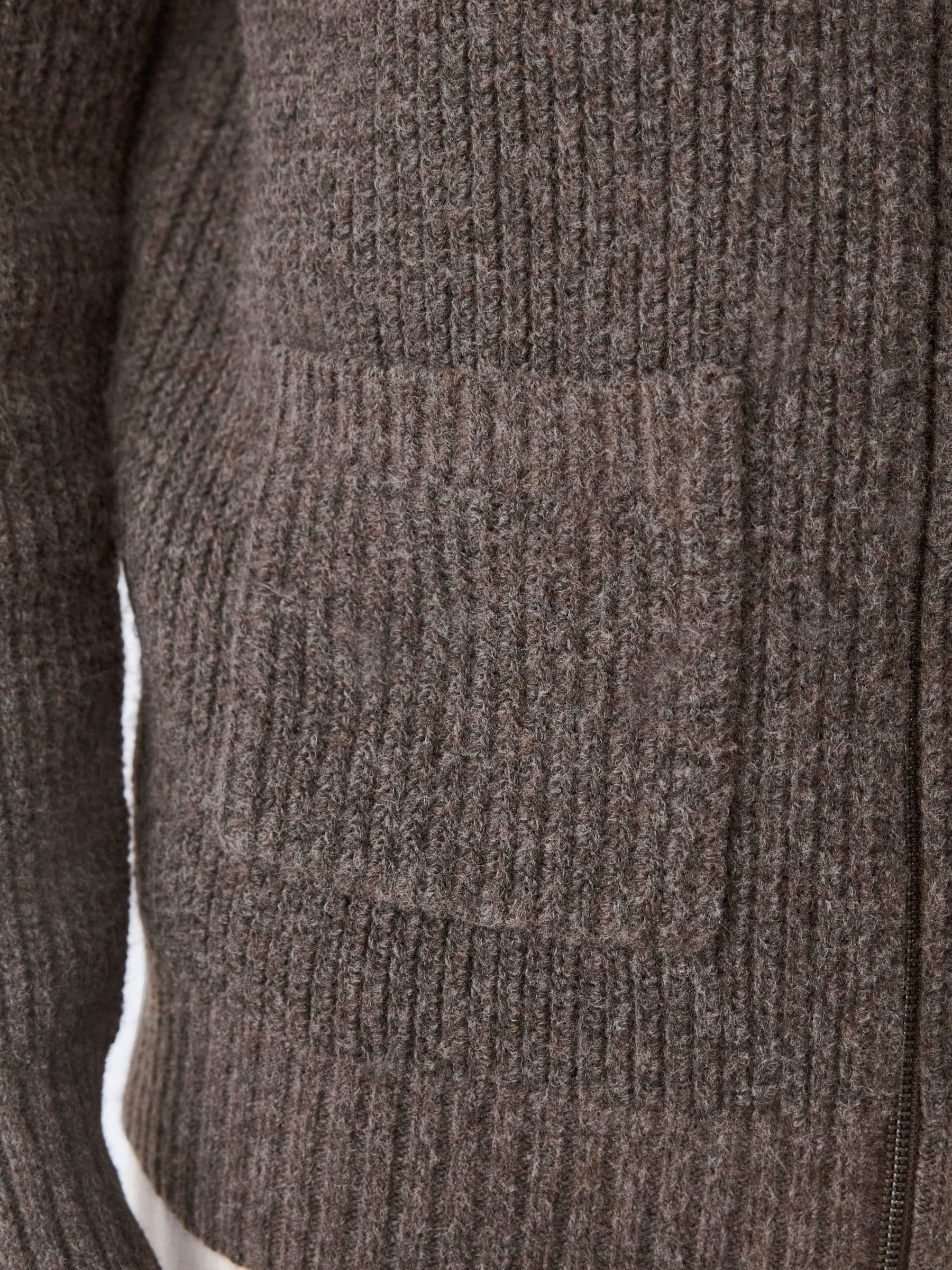 Buy Brown Rib Texture Zip Through Cardigan with Wool from Next USA