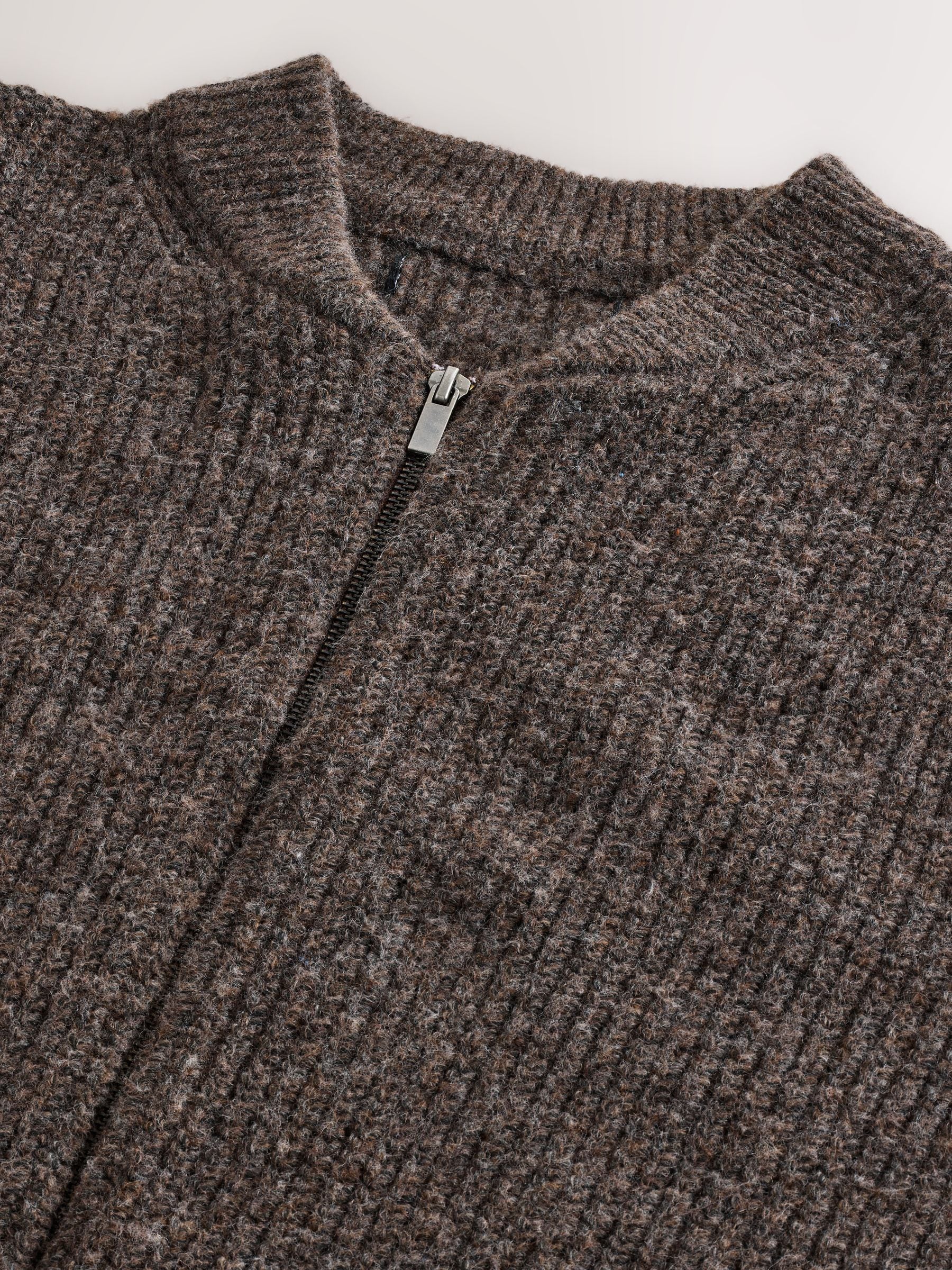 Buy Brown Rib Texture Zip Through Cardigan with Wool from Next USA