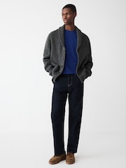 V barvi oglja - Teksturirana pletena šal pletena jopa sproščenega kroja z volno - Slika 2 iz 7