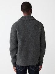 V barvi oglja - Teksturirana pletena šal pletena jopa sproščenega kroja z volno - Slika 3 iz 7