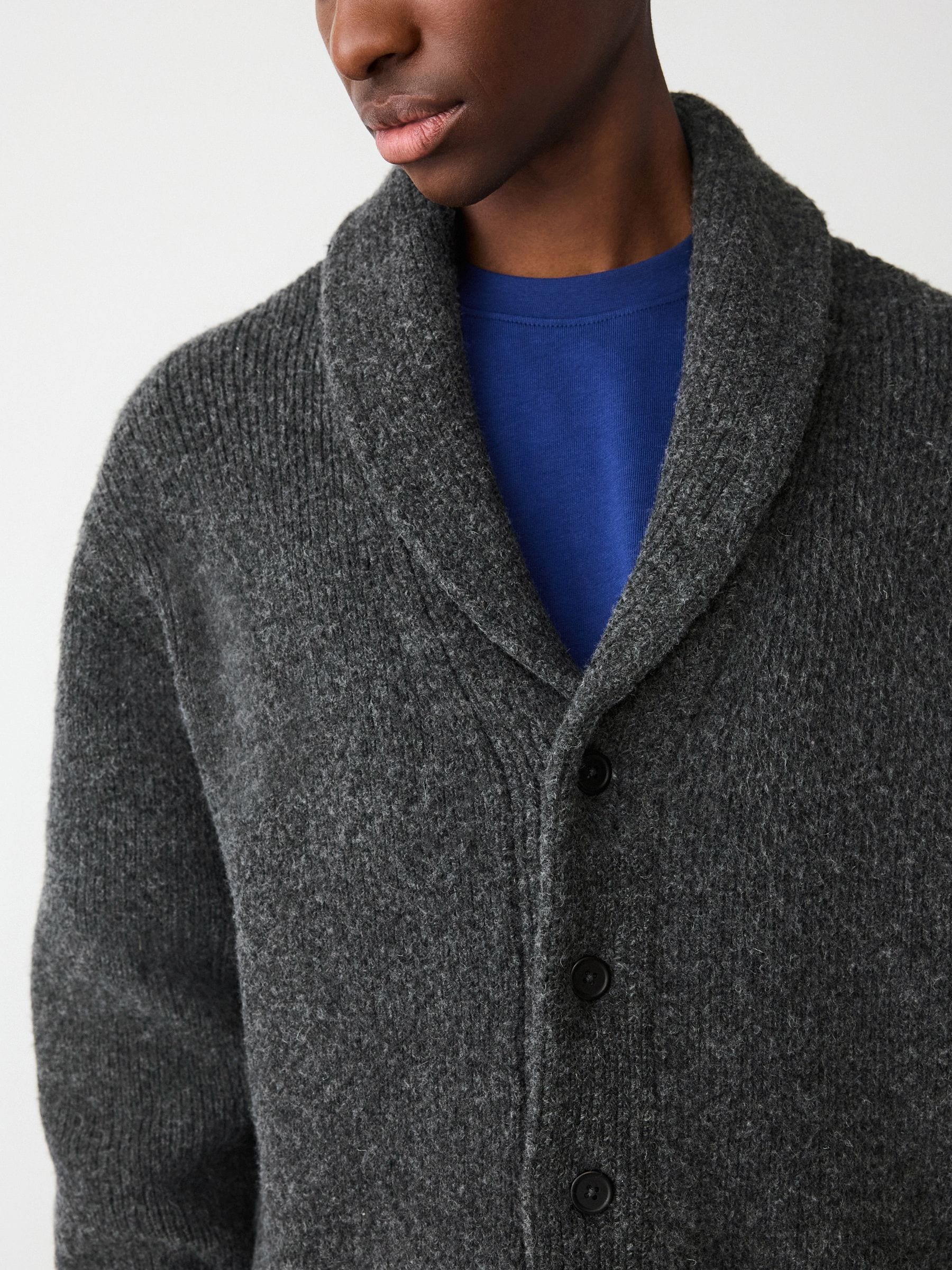 Buy Charcoal Grey Relaxed Fit Textured Knit Shawl Cardigan with