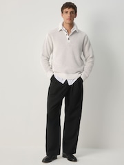 Ecru Relaxed Fit Waffle Textured Chenille Knitted Polo Shirt - Image 2 of 9