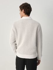 Ecru Relaxed Fit Waffle Textured Chenille Knitted Polo Shirt - Image 4 of 9