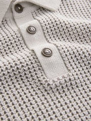 Ecru Relaxed Fit Waffle Textured Chenille Knitted Polo Shirt - Image 9 of 9