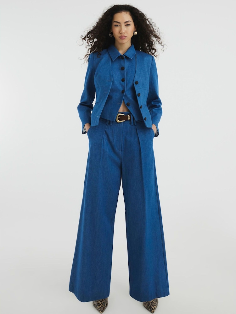 River Island Blue Denim V-Neck Blazer - Image 3 of 6