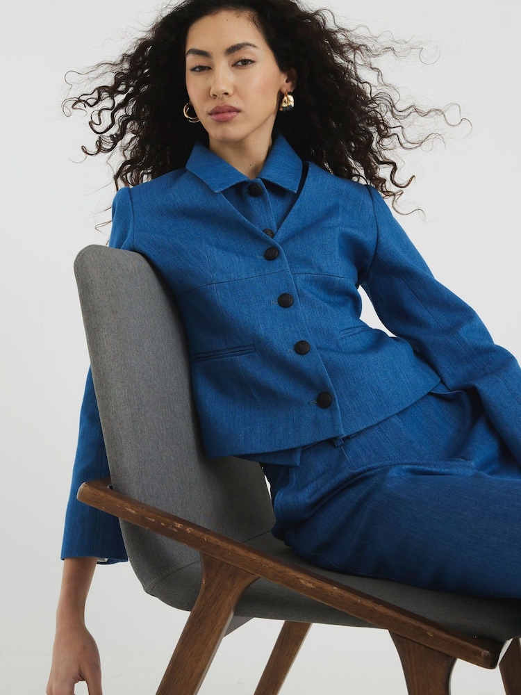 River Island Blue Denim V-Neck Blazer - Image 4 of 6