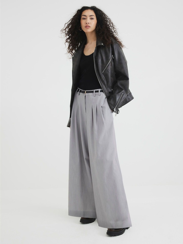 River Island Grey Belted Wide Leg Trousers - Image 1 of 4