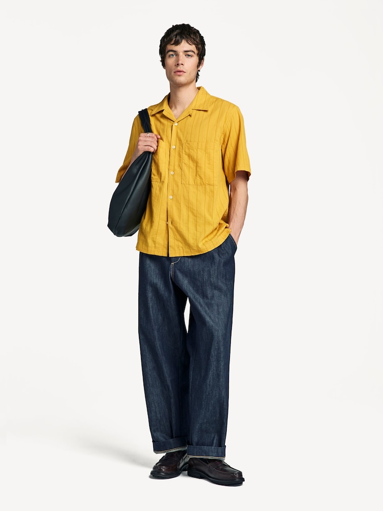 Universal Works Yellow Camper Shirt Dobby Self Stripe Shirt - Image 2 of 8 Universal Works Yellow Camper Shirt Dobby Self Stripe Shirt - Image 2 of 8