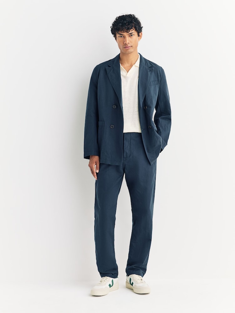 Universal Works Blue Military Chino Linen Slub Weave Trousers - Image 1 of 3 Universal Works Blue Military Chino Linen Slub Weave Trousers - Image 1 of 3