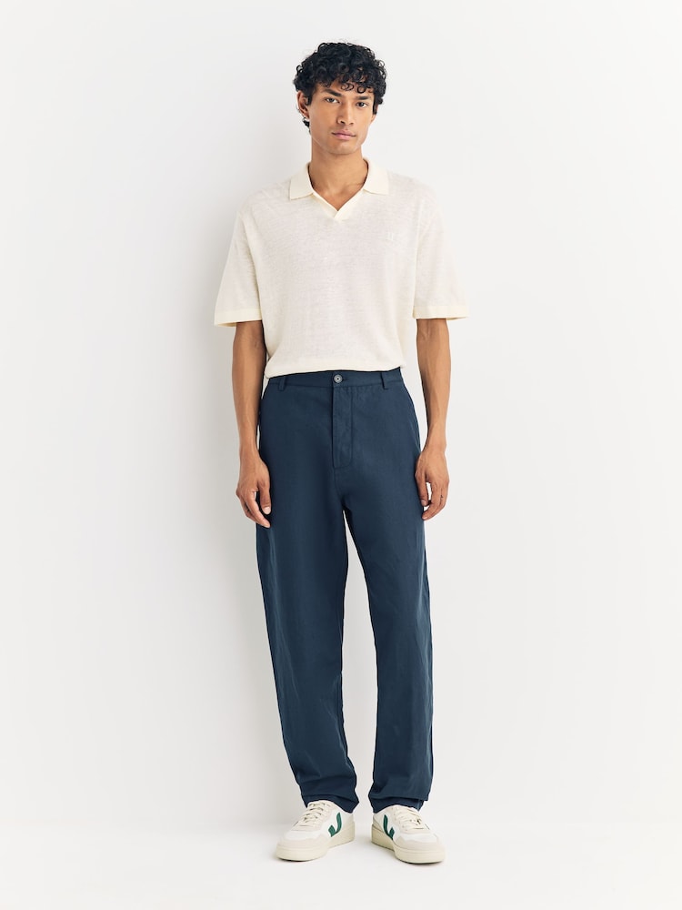 Universal Works Blue Military Chino Linen Slub Weave Trousers - Image 3 of 3 Universal Works Blue Military Chino Linen Slub Weave Trousers - Image 3 of 3