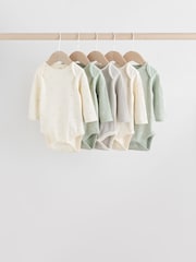 Sage Green Baby Long Sleeve Bodysuits 5 Pack - Image 1 of 15
