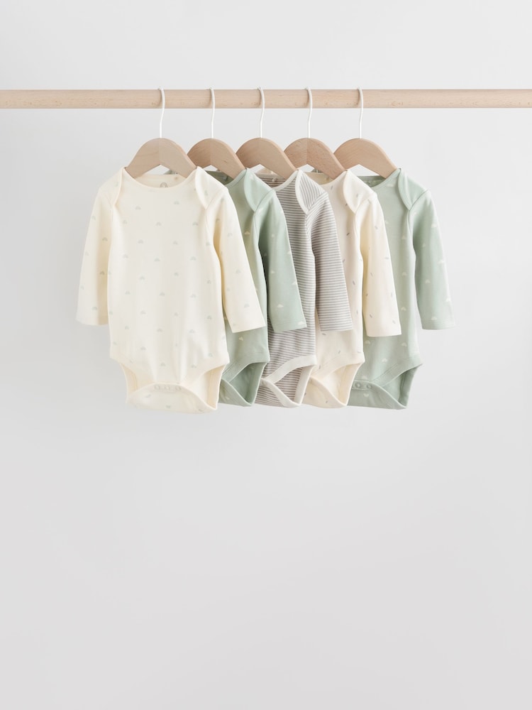 Sage Green Baby Long Sleeve Bodysuits 5 Pack - Image 1 of 15