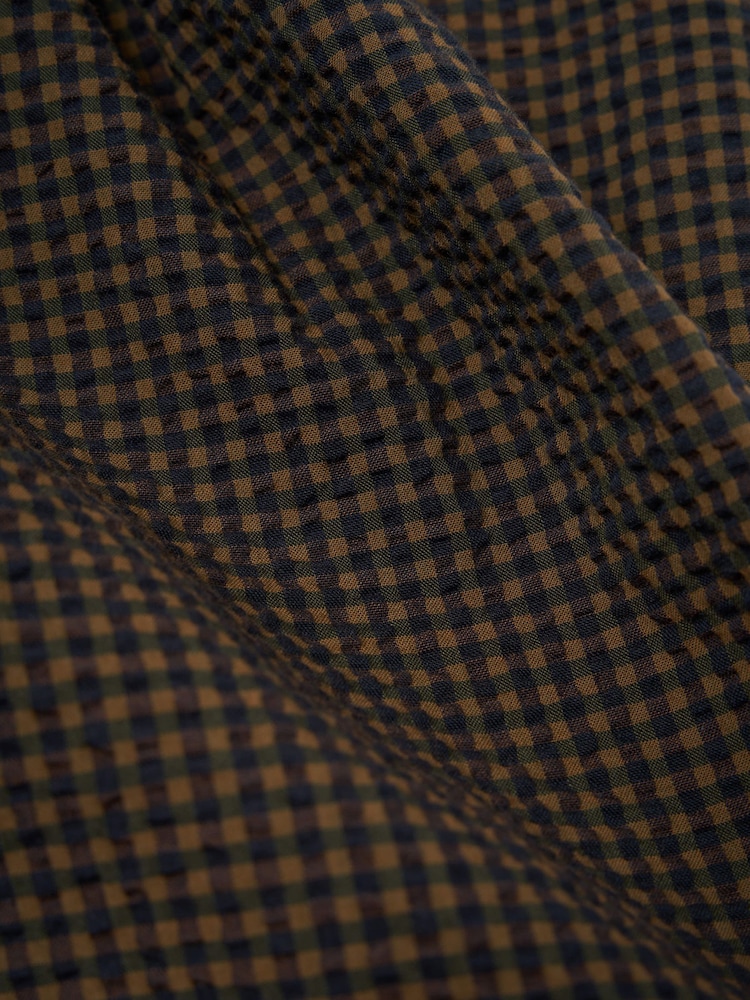 Universal Works Blue Pleated Track Check Seersucker Shorts - Image 3 of 3