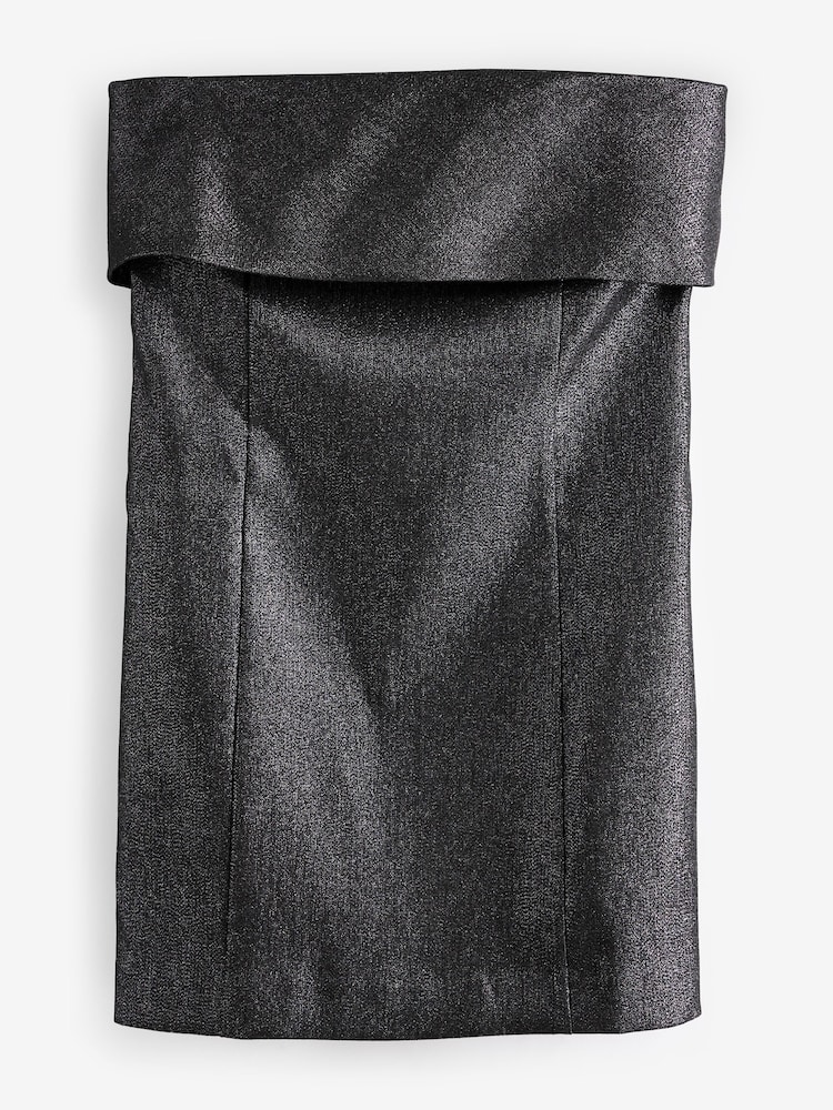 Szary - Połyskująca, metaliczna sukienka mini Rochelle z dekoltem bandeau - Image 5 of 7