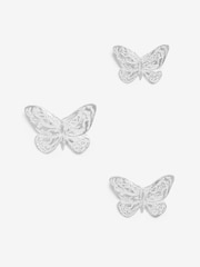 Set of 3 Silver Textured Butterfly Plaques Wall Art - Image 1 of 2