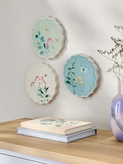 Set of 3 Green Floral Ceramic Plate Plaques Wall Arts - Image 4 of 5