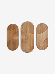 Set of 3 Neutral Wooden Global Carved Pill Wall Art - Image 1 of 7