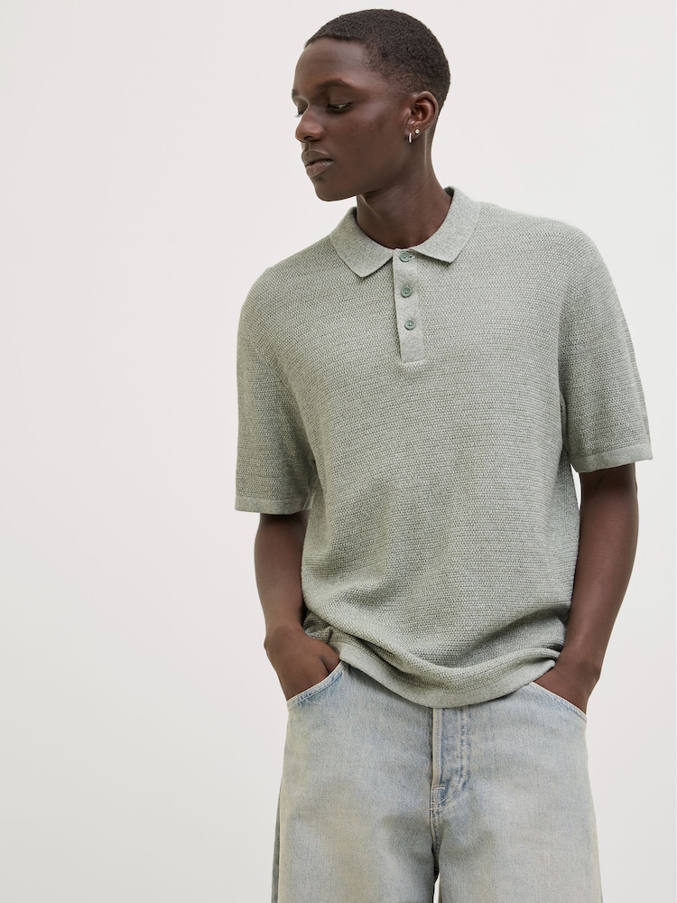 JACK & JONES Green Knitted Polo Top - Image 6 of 7