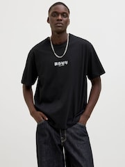 JACK & JONES Black Graphic Back Print 100% Cotton T-Shirt - Image 2 of 8