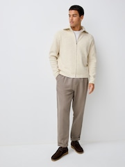 Neutral Relaxed Fit Cosy Knitted Zip Through Cardigan with Wool - Image 2 of 7