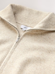 Neutral Relaxed Fit Cosy Knitted Zip Through Cardigan with Wool - Image 6 of 7