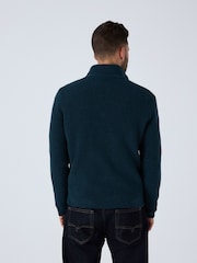 Teal Blue Regular Fit Soufflé Rib Texture Quarter Zip Neck Jumper with Wool - Image 3 of 8