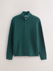 Teal Blue Regular Fit Soufflé Rib Texture Quarter Zip Neck Jumper with Wool - Image 6 of 8