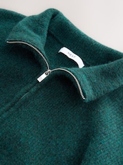 Teal Blue Regular Fit Soufflé Rib Texture Quarter Zip Neck Jumper with Wool - Image 7 of 8