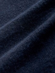 Navy Blue Zip Neck Regular Fit Cosy Knit Polo Shirt with Wool - Image 8 of 8