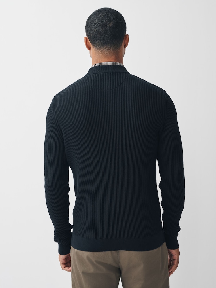Black Check Rib - Pulover v standardnem kroju s srajco - Slika 2 iz 6