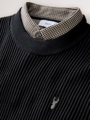 Black Check Rib - Pulover v standardnem kroju s srajco - Slika 5 iz 6